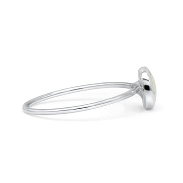 Round Statement Fashion Petite Dainty Thumb Ring Lab Created White Opal Solid 925 Sterling Silver